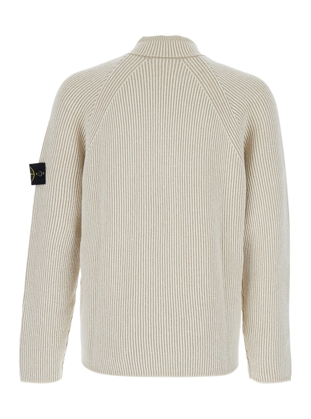 Stone Island Maglione a Collo Alto con Chiusura con Mezza Zip sul Fronte e Lavorazione a Coste in Lana Stretch Bianco Uomo, view 2