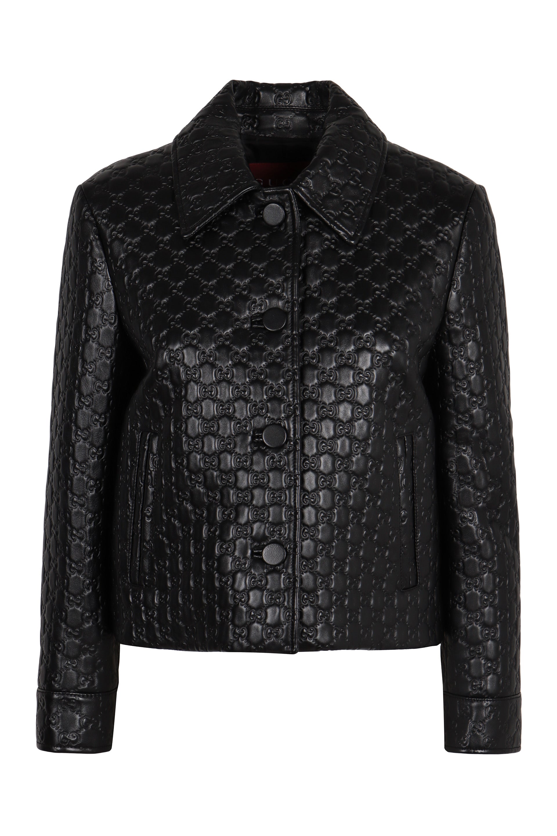 Gucci Giacca in pelle con GG in rilievo
