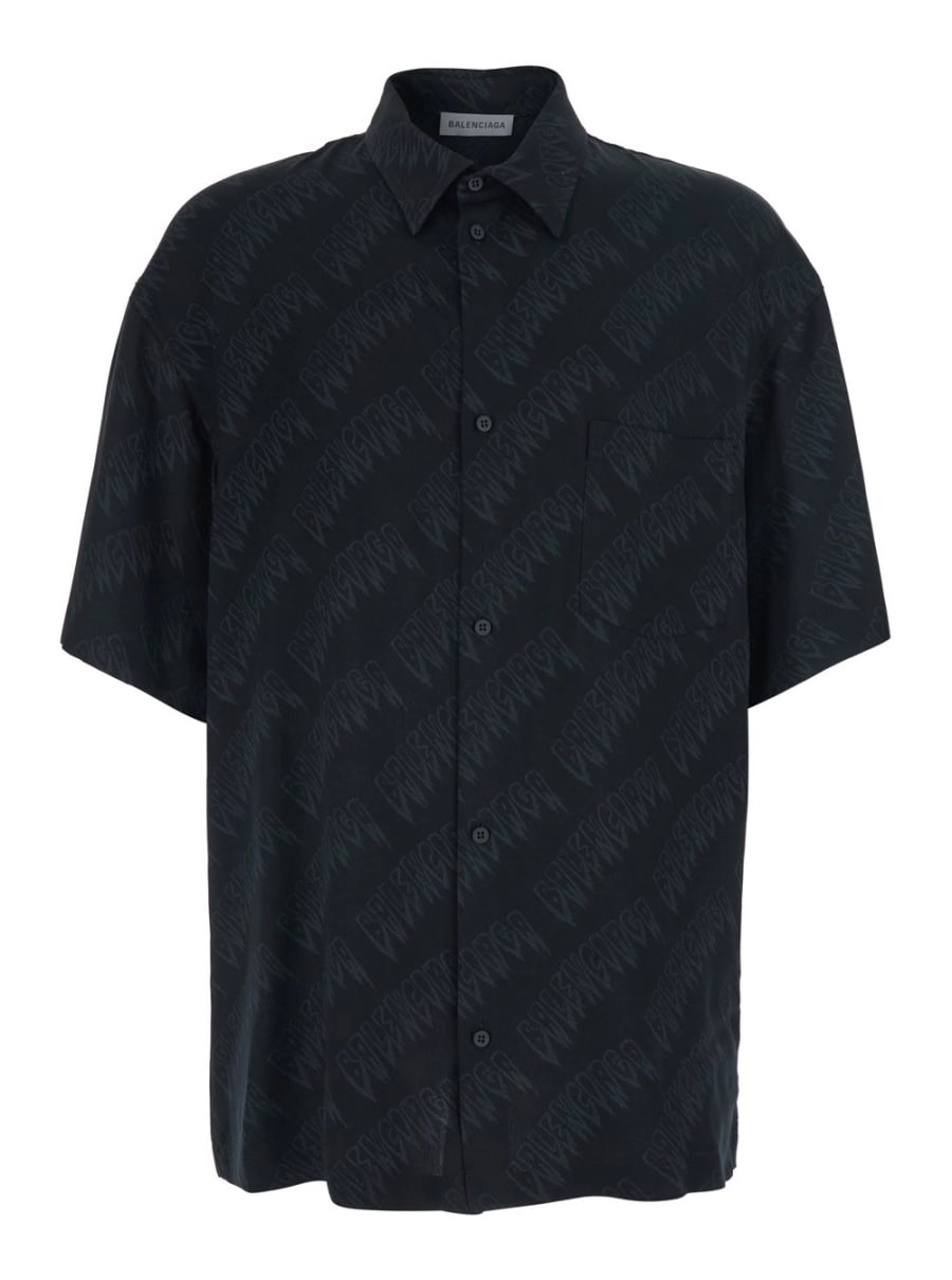 Balenciaga Camicia 'Creeper' con colletto classico e motivo logo all-over in viscosa nera uomo