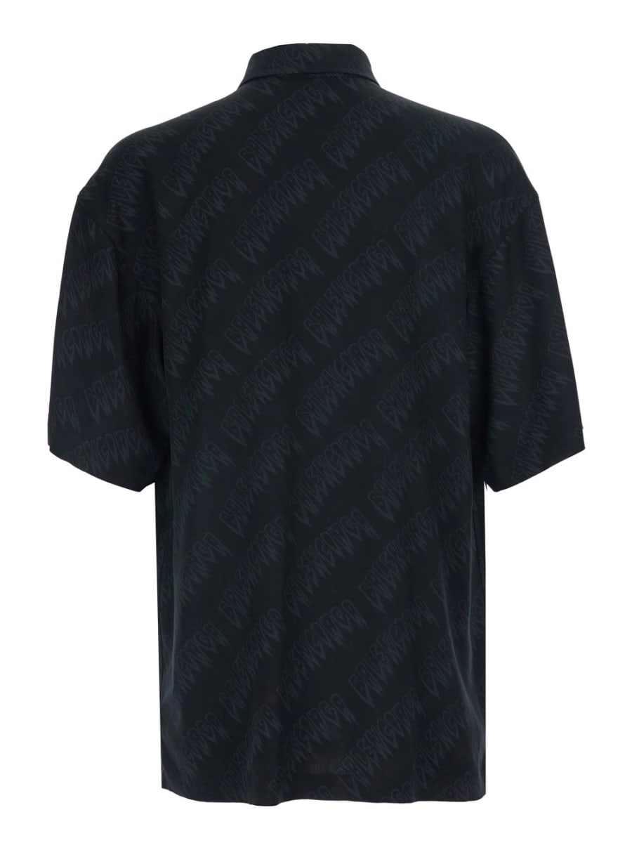Balenciaga Camicia 'Creeper' con colletto classico e motivo logo all-over in viscosa nera uomo, view 2