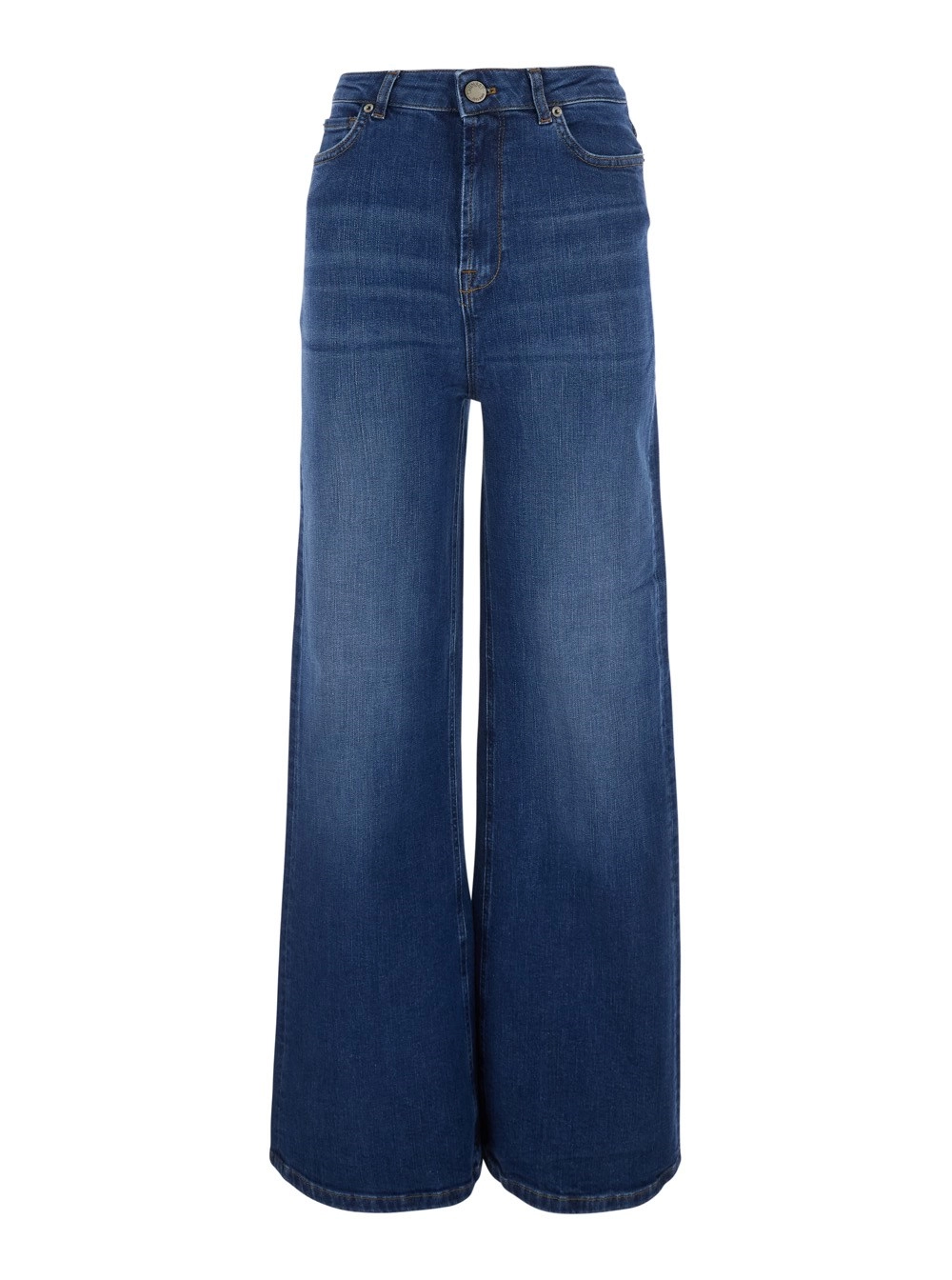 Twinset Jeans con patch logo sul retro e gamba larga in denim blu donna