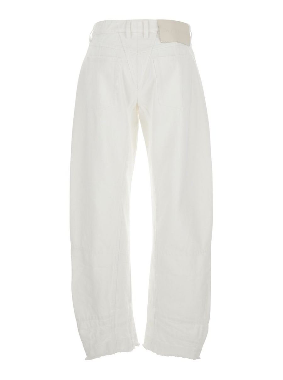 Jil Sander Jeans con Patch Logo sul Retro e Orlo Sfrangiato in Denim Bianco Donna, view 2