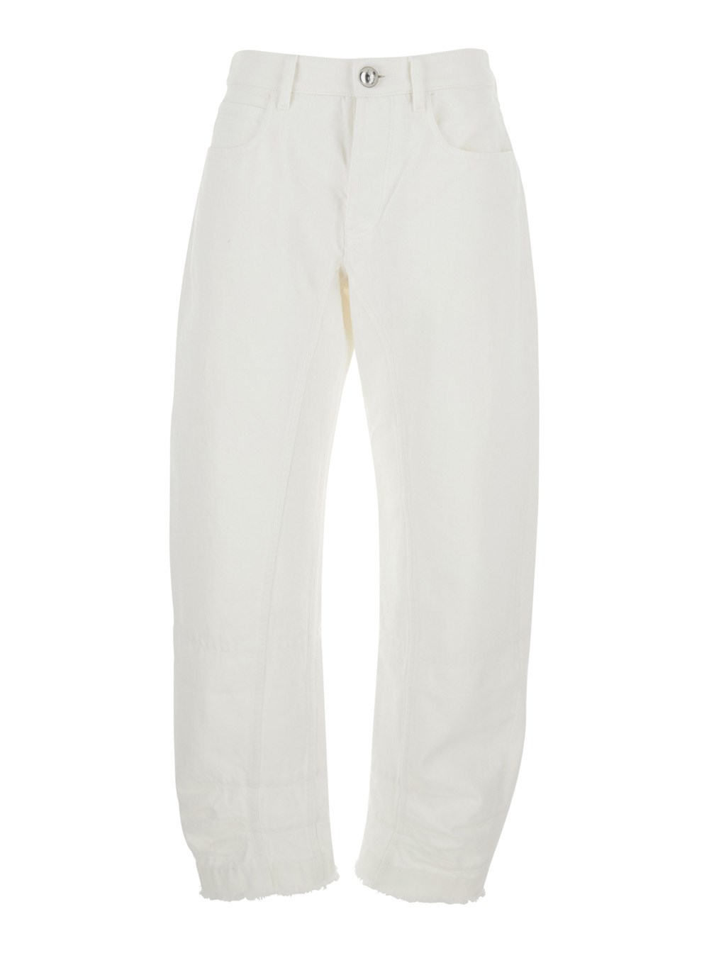Jil Sander Jeans con Patch Logo sul Retro e Orlo Sfrangiato in Denim Bianco Donna