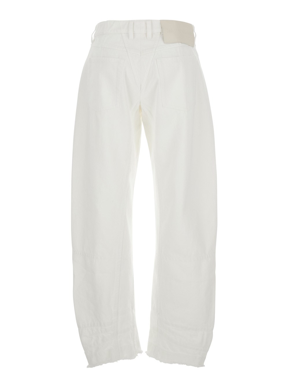 Jil Sander Jeans con Patch Logo sul Retro e Orlo Sfrangiato in Denim Bianco Donna, view 2