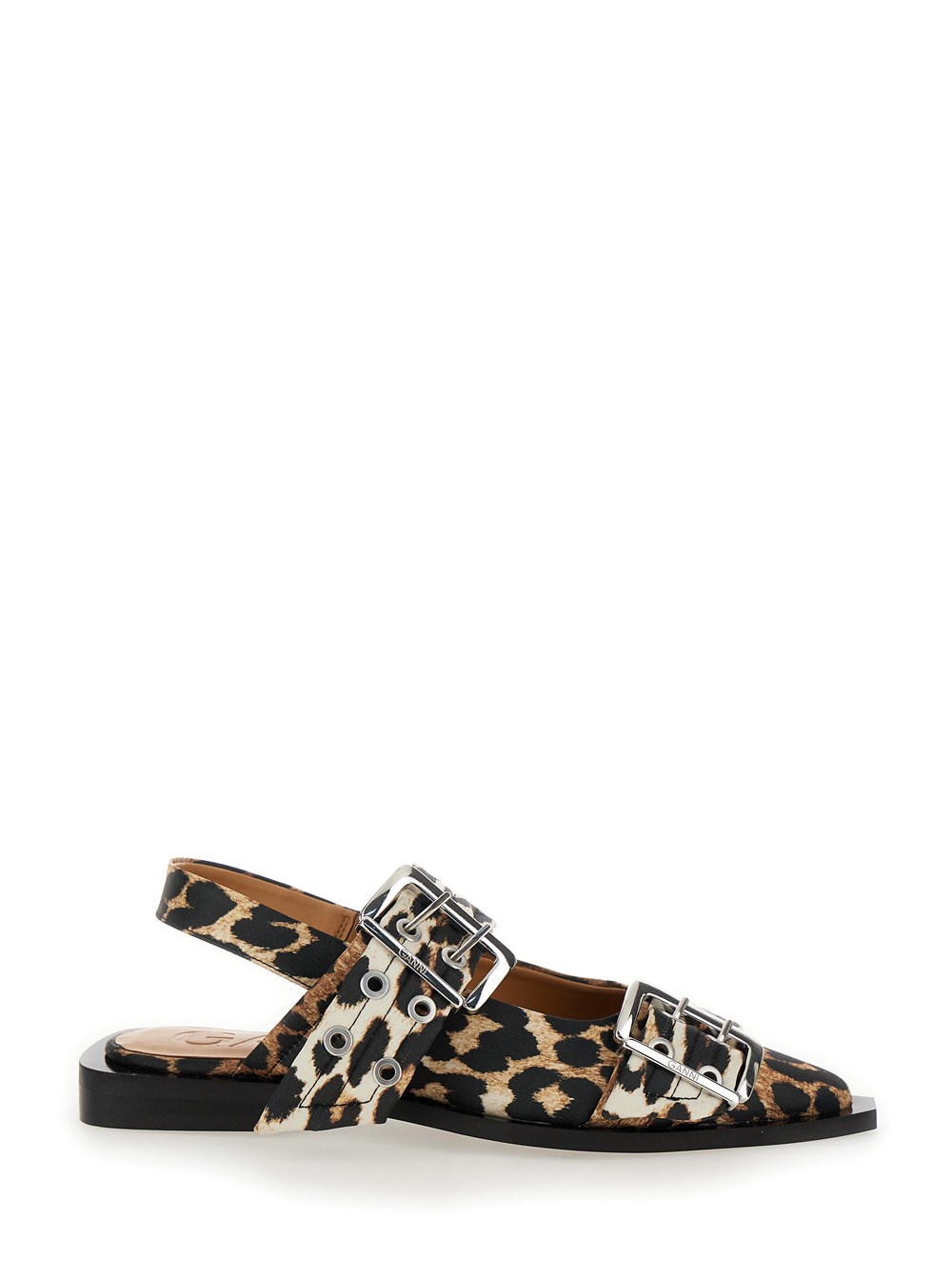 Ganni Ballerine con Doppia Fibbia e Stampa Animalier All-Over in Tessuto Tecnico Multicolor Donna