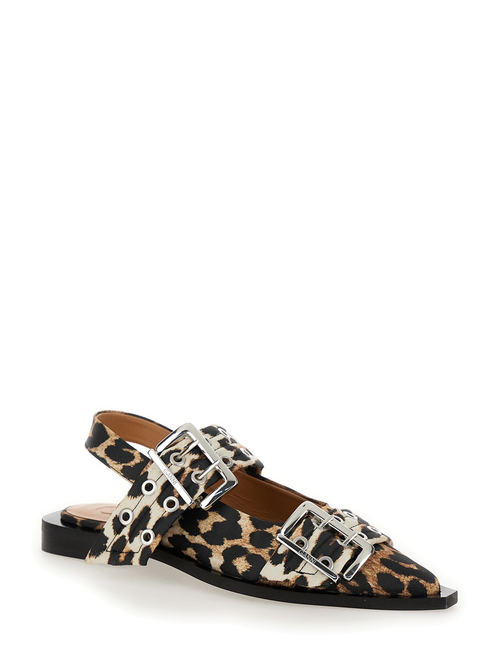 Ganni Ballerine con Doppia Fibbia e Stampa Animalier All-Over in Tessuto Tecnico Multicolor Donna, view 2