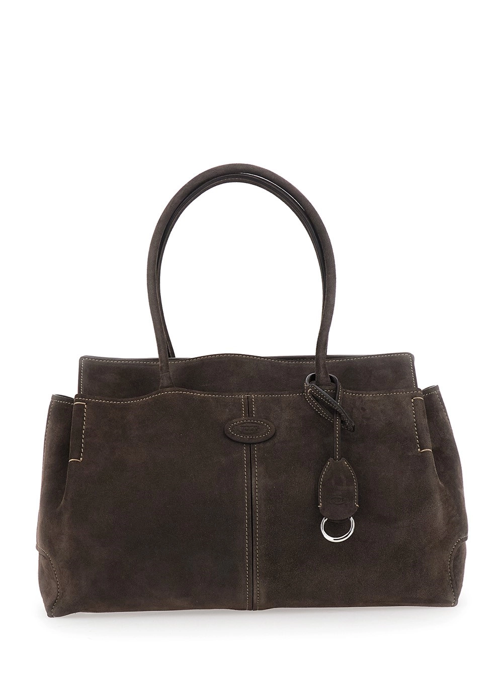 Tod's Borsa a Spalla con logo impresso sul fronte e charm con anello portachiavi removibile in pelle scamosciata marrone donna