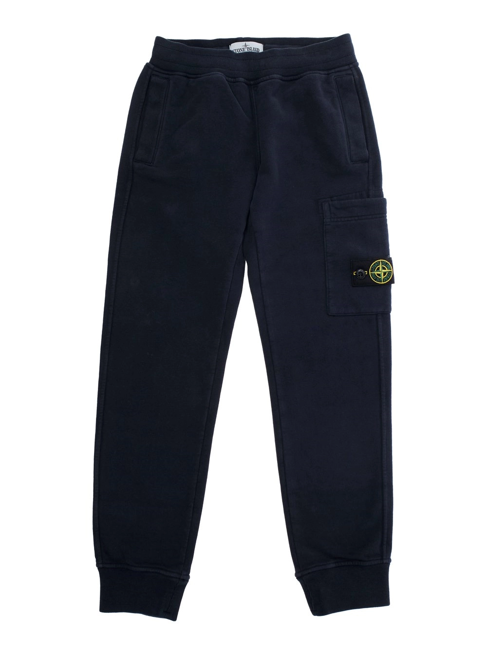Stone island kids Pantalone con Vita Elasticizzata e Patch Logo sul Lato in Cotone Blu Bambino