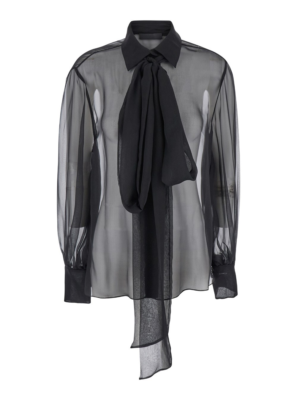 Valentino Camicia con Colletto Classico e Sciarpa sul Collo in Seta Nera Donna
