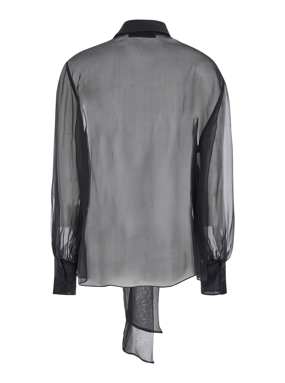 Valentino Camicia con Colletto Classico e Sciarpa sul Collo in Seta Nera Donna, view 2