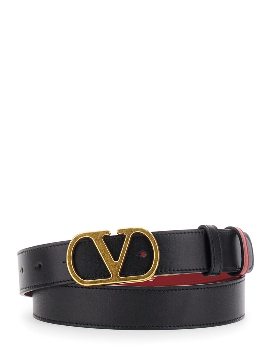 Valentino Garavani Cintura Reversibile con Fibbia VLogo in Pelle Nera Donna