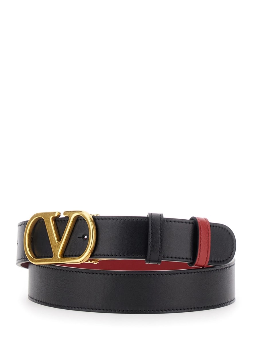 Valentino Garavani Cintura Reversibile con Fibbia VLogo in Pelle Nera Donna, view 2