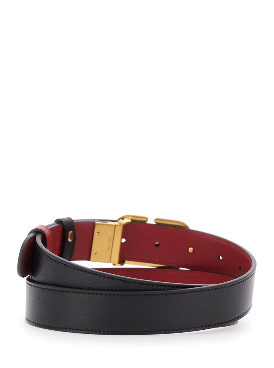 Valentino Garavani Cintura Reversibile con Fibbia VLogo in Pelle Nera Donna, view 3