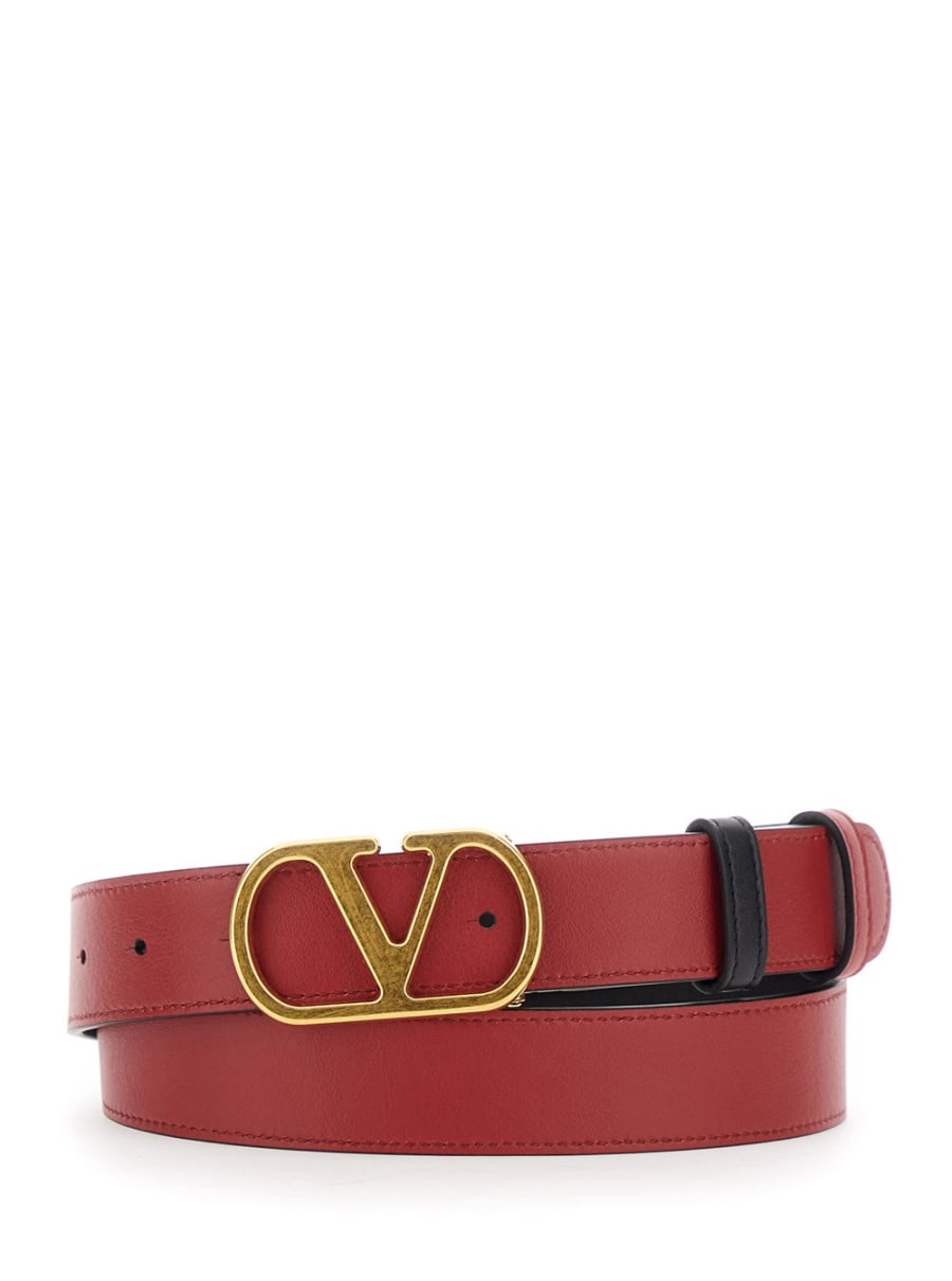 Valentino Garavani Cintura Reversibile con Fibbia VLogo in Pelle Nera Donna, view 4