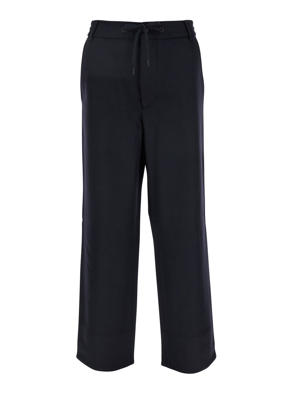 Moncler Pantalone con Vita Elasticizzata con Coulisse e Patch Logo sul Retro in Lana Blu Uomo