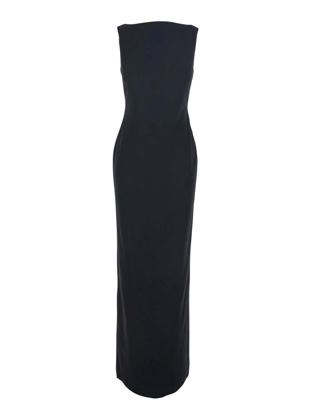 Solace london Abito Lungo con Scollo Quadrato e Cut Out sul Retro in Tessuto Nero Donna