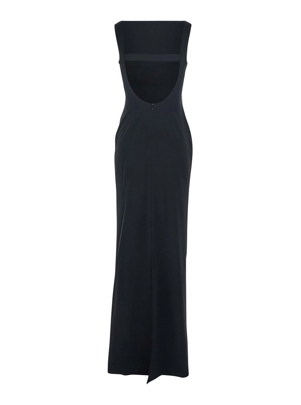 Solace london Abito Lungo con Scollo Quadrato e Cut Out sul Retro in Tessuto Nero Donna, view 2