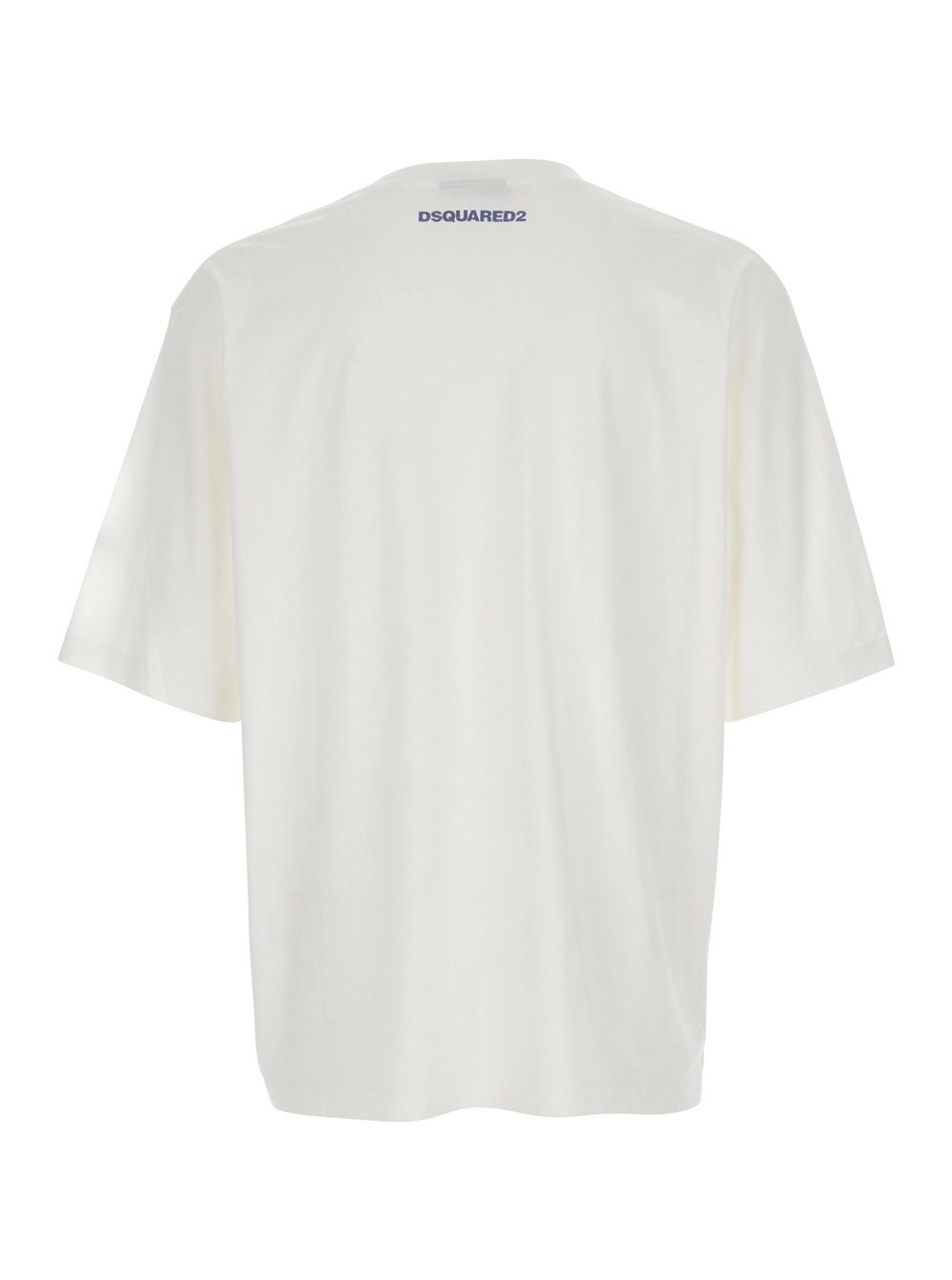 Dsquared2 T-Shirt Girocollo con Stampa sul Fronte in Cotone Bianca Uomo, view 2