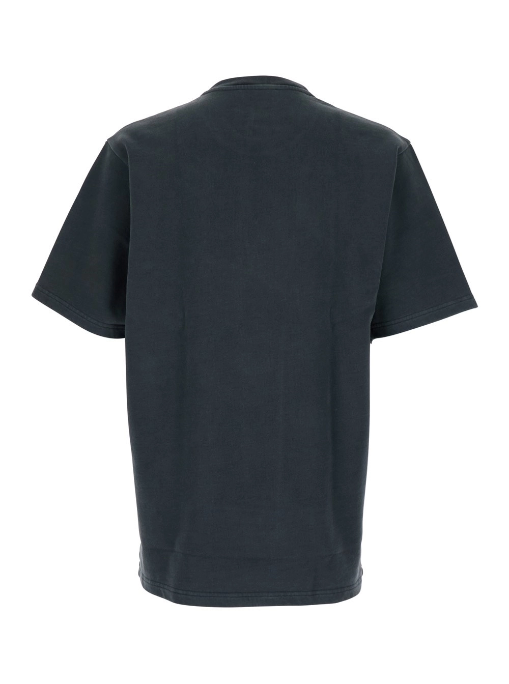 Dolce & Gabbana T-Shirt Girocollo con Stampa Logo Lettering sul Fronte in Cotone Grigia Scura Uomo, view 2