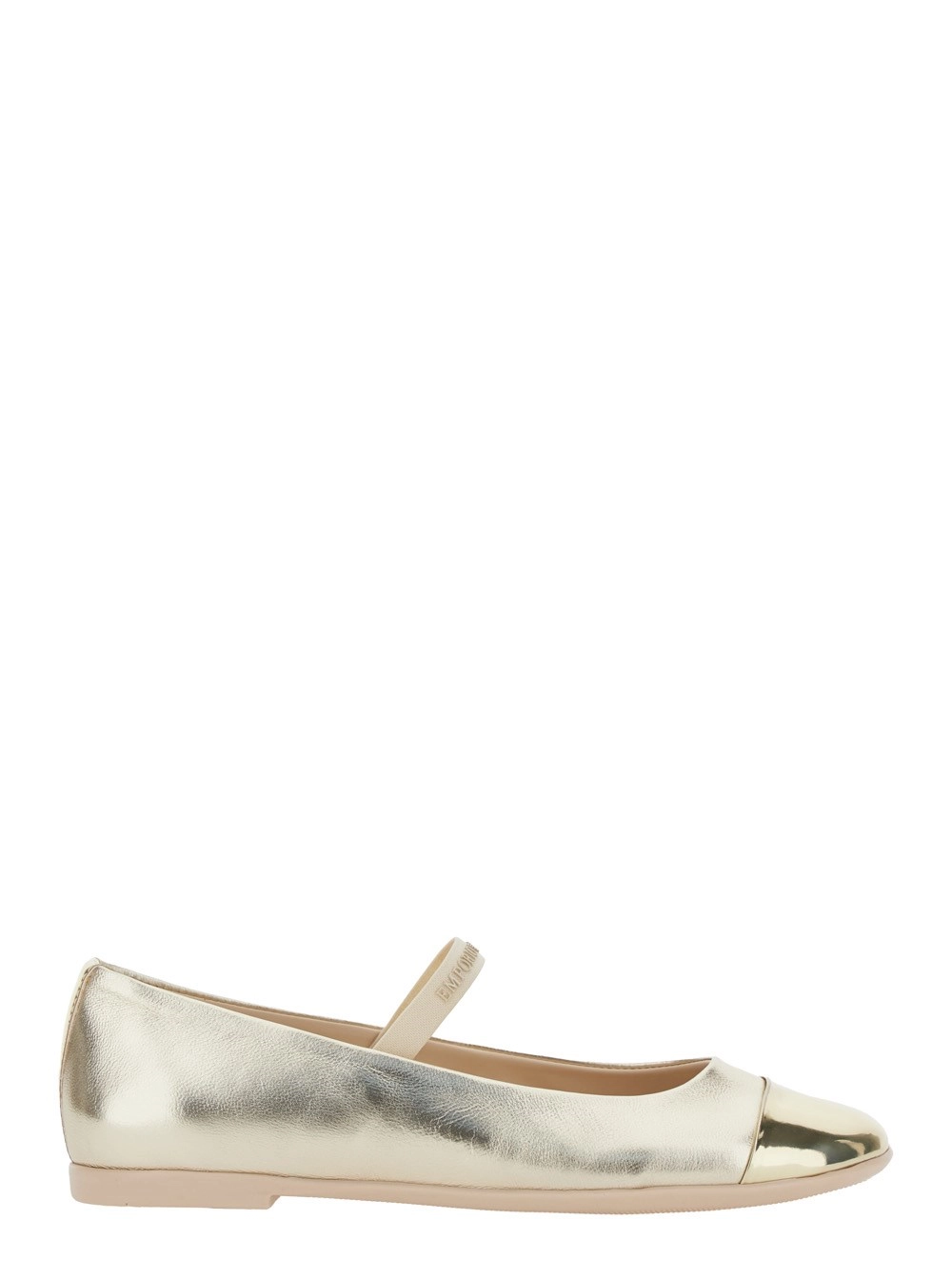 Emporio armani kids Ballerine con Cinturino con Logo Lettering in Pelle Laminata Colore Metallico Bambina