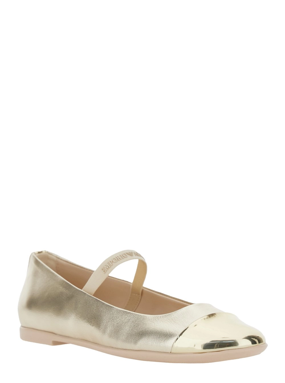 Emporio armani kids Ballerine con Cinturino con Logo Lettering in Pelle Laminata Colore Metallico Bambina, view 2