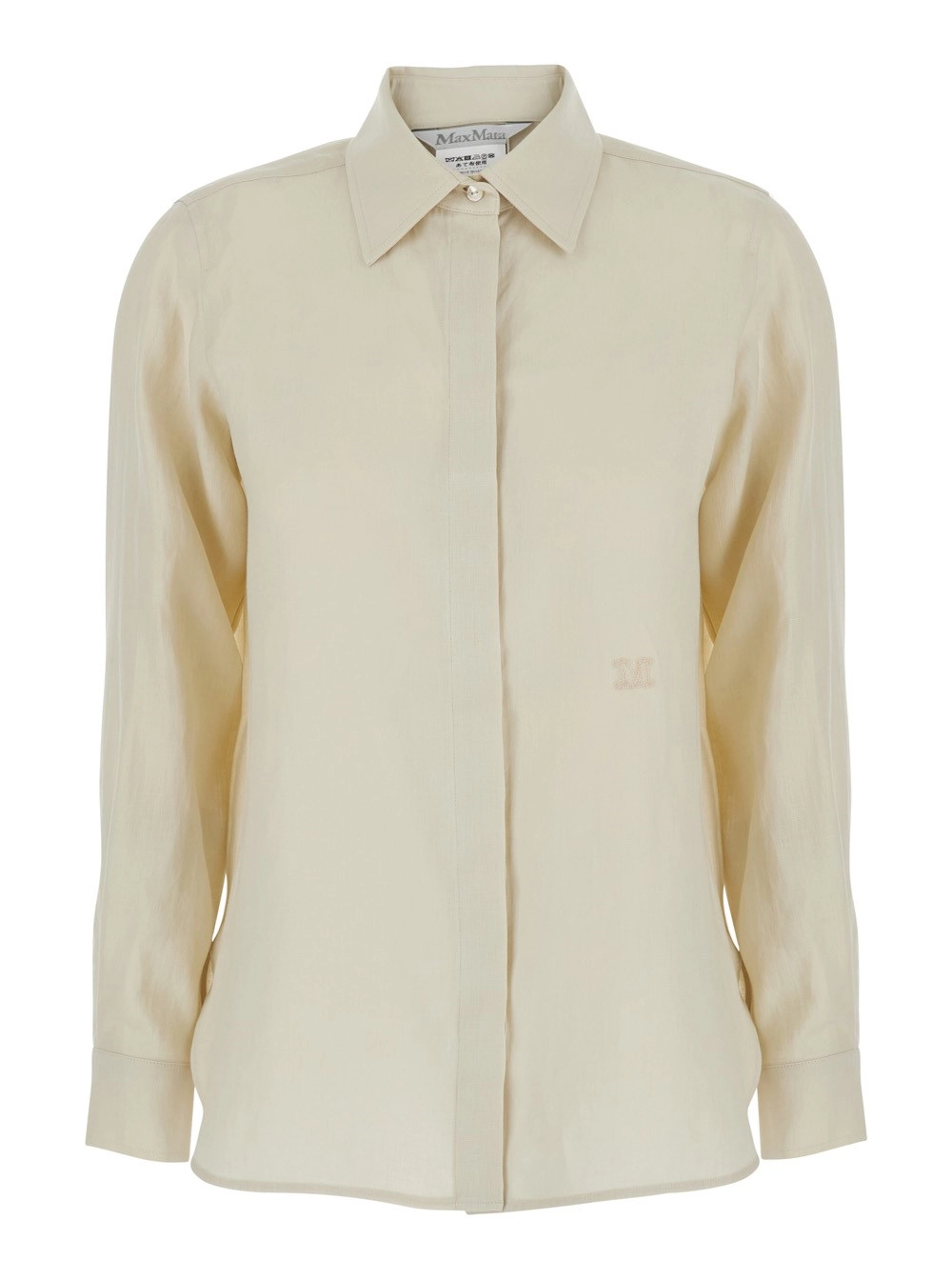 Max Mara Camicia con Colletto classico e Maniche Lunghe in Lino Beige Donna
