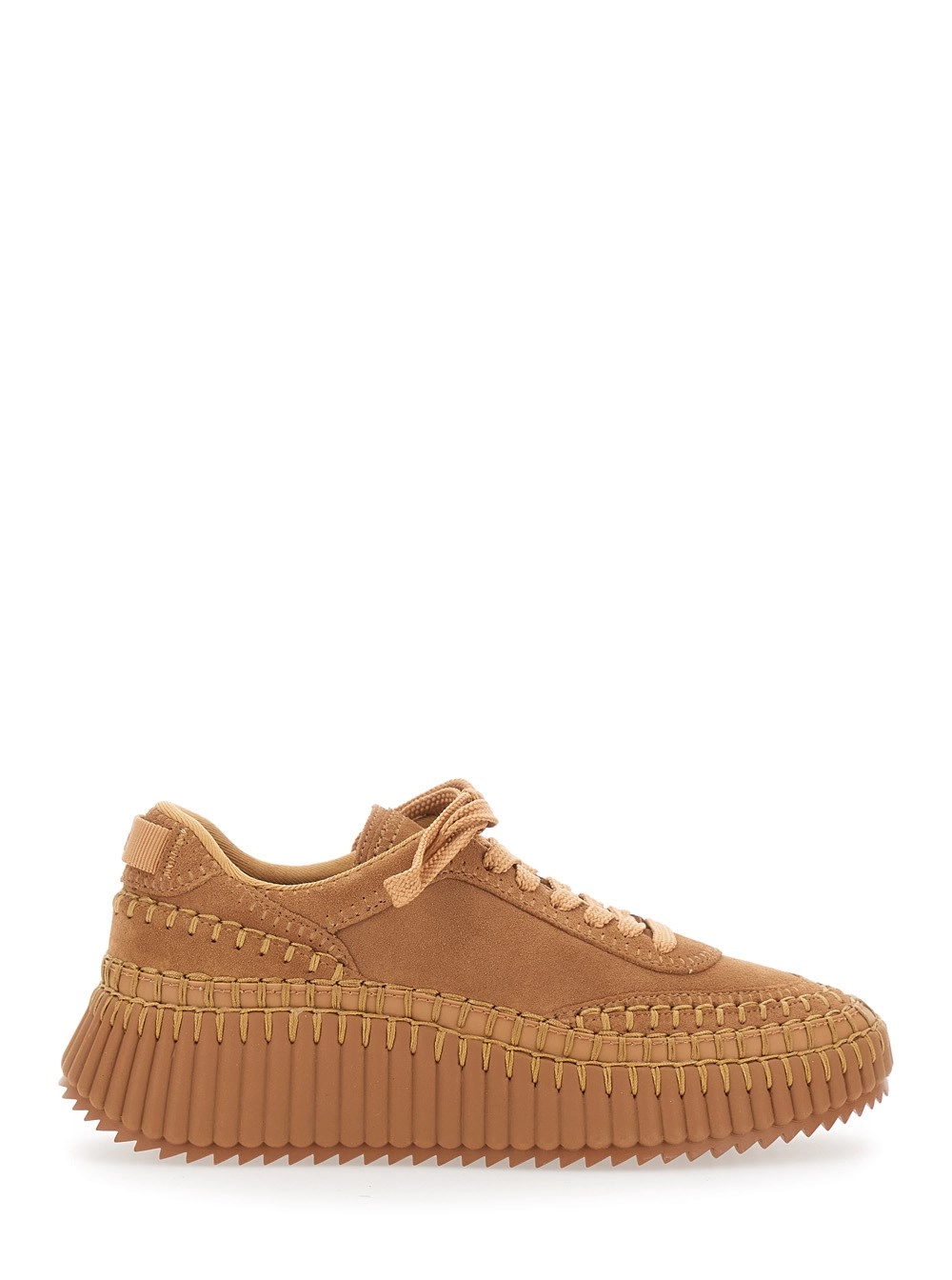 Chloé Sneakers 'Nama' con Platform Alta e Patch Logo sulla Linguetta in Pelle Scamosciata Beige Donna
