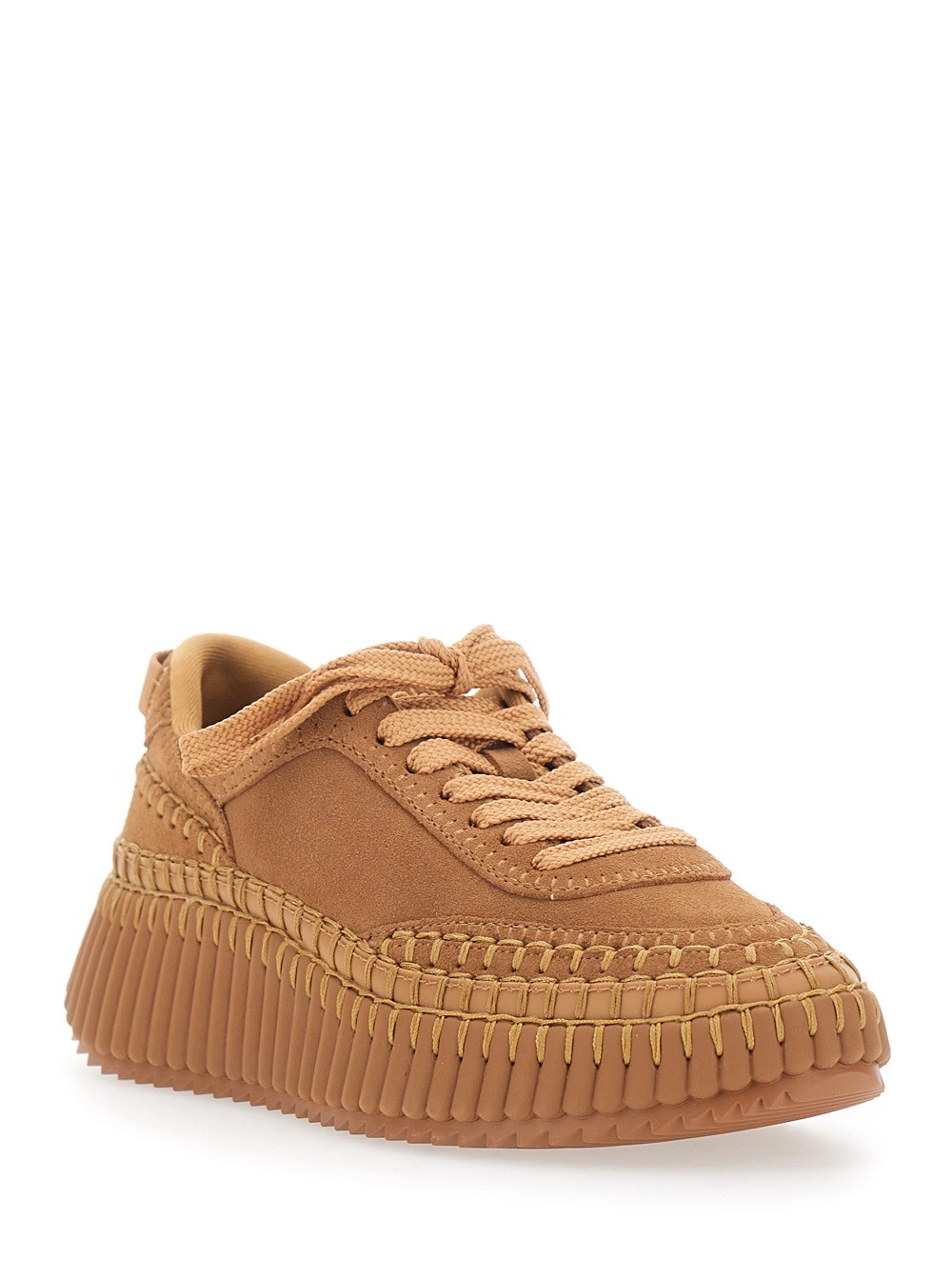 Chloé Sneakers 'Nama' con Platform Alta e Patch Logo sulla Linguetta in Pelle Scamosciata Beige Donna, view 2