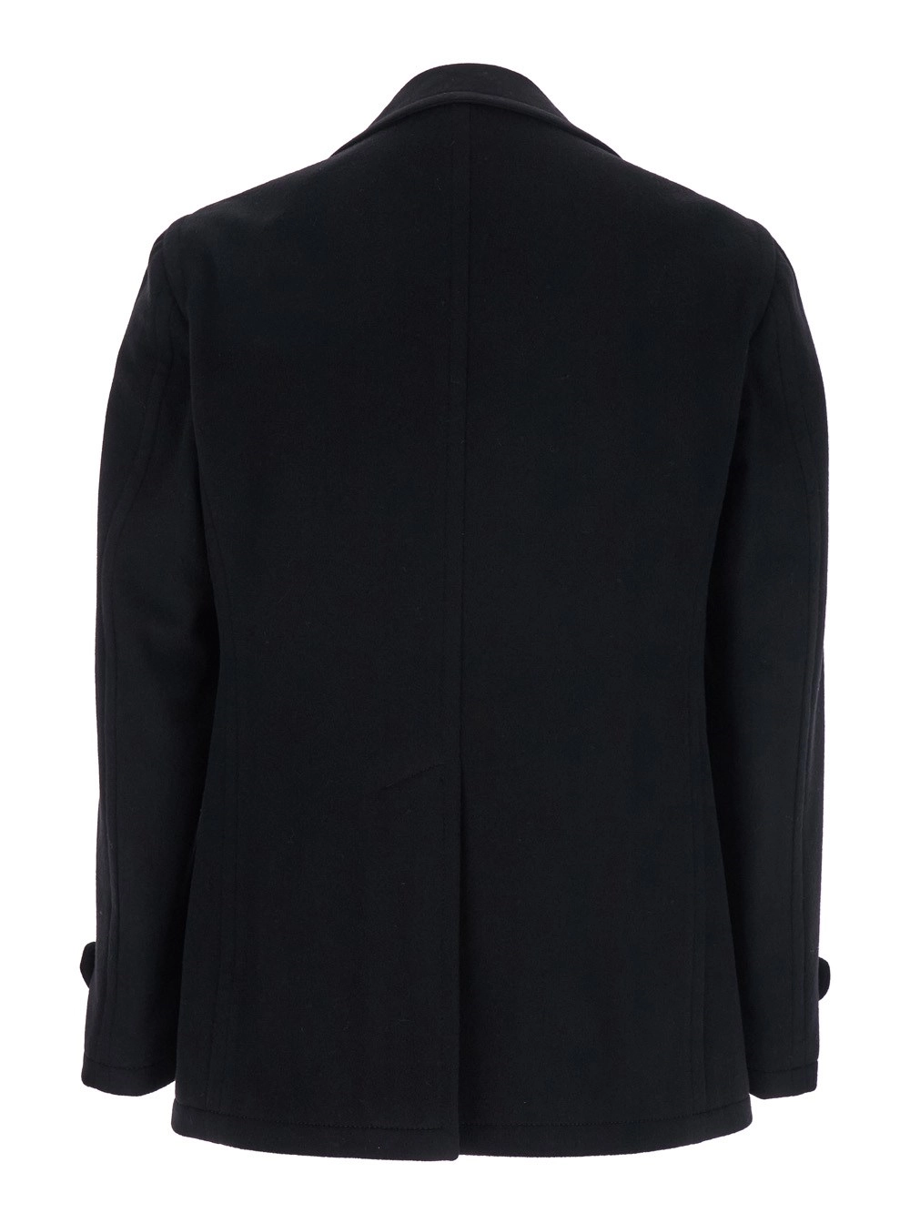 Tagliatore Cappotto Nero con Chiusura a Bottone e Tasche a Filetto in Lana, view 2