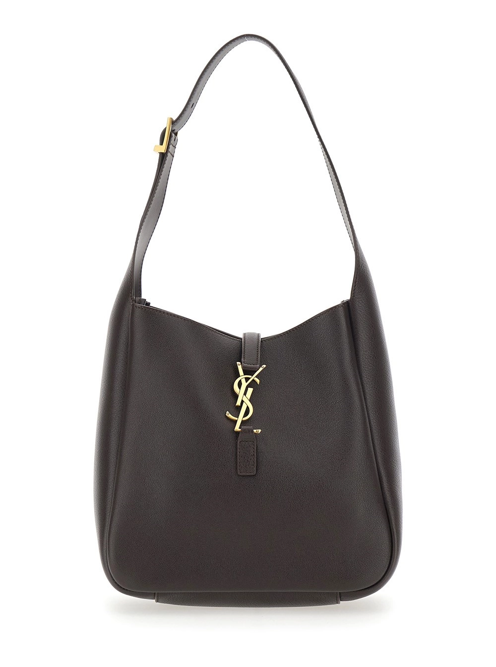 Saint Laurent Borsa a Spalla 'Le 5 à 7' con Tracolla Regolabile e Placca Cassandre sul Fronte in Pelle Marrone Donna