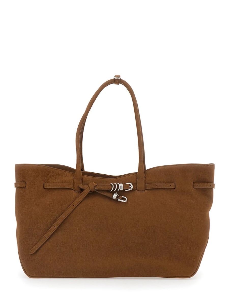 Margesherwood Borsa Shopping 'Grandma Used Bag' con Cinturino Regolabile e Placca Logo in Pelle Marrone Donna