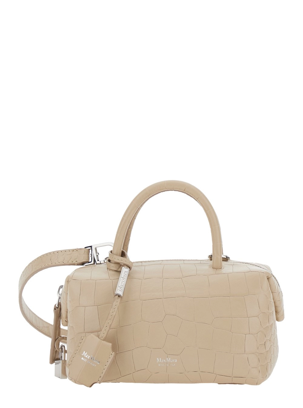 Max Mara Borsa a Mano 'Holdall' Piccola con Tracolla Regolabile e Removibile e Effetto Coccodrillo Goffrata in Pelle Beige Donna