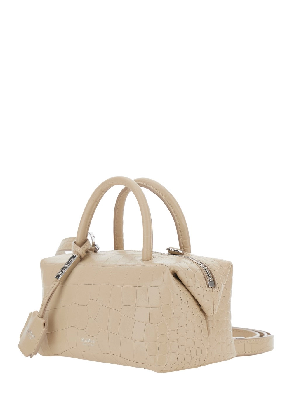 Max Mara Borsa a Mano 'Holdall' Piccola con Tracolla Regolabile e Removibile e Effetto Coccodrillo Goffrata in Pelle Beige Donna, view 2