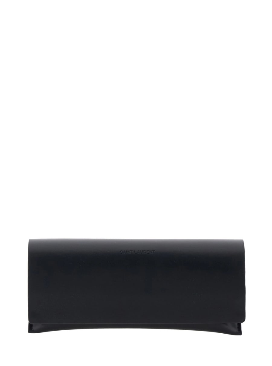 Saint Laurent Occhiali da sole '557' con design cat-eye animalier e logo lettering sulle aste in acetato marroni donna, view 4
