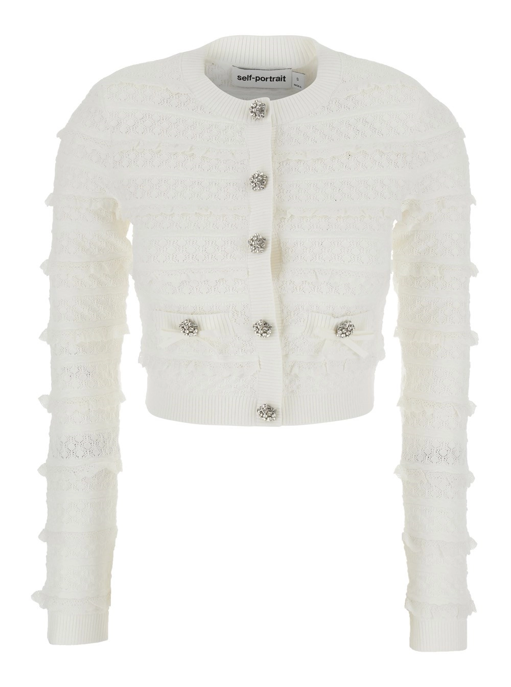 self-portrait CARDIGAN 'WHITE POINTELLE DIAMANTE' con Maniche Lunghe in Maglia Bianco Donna