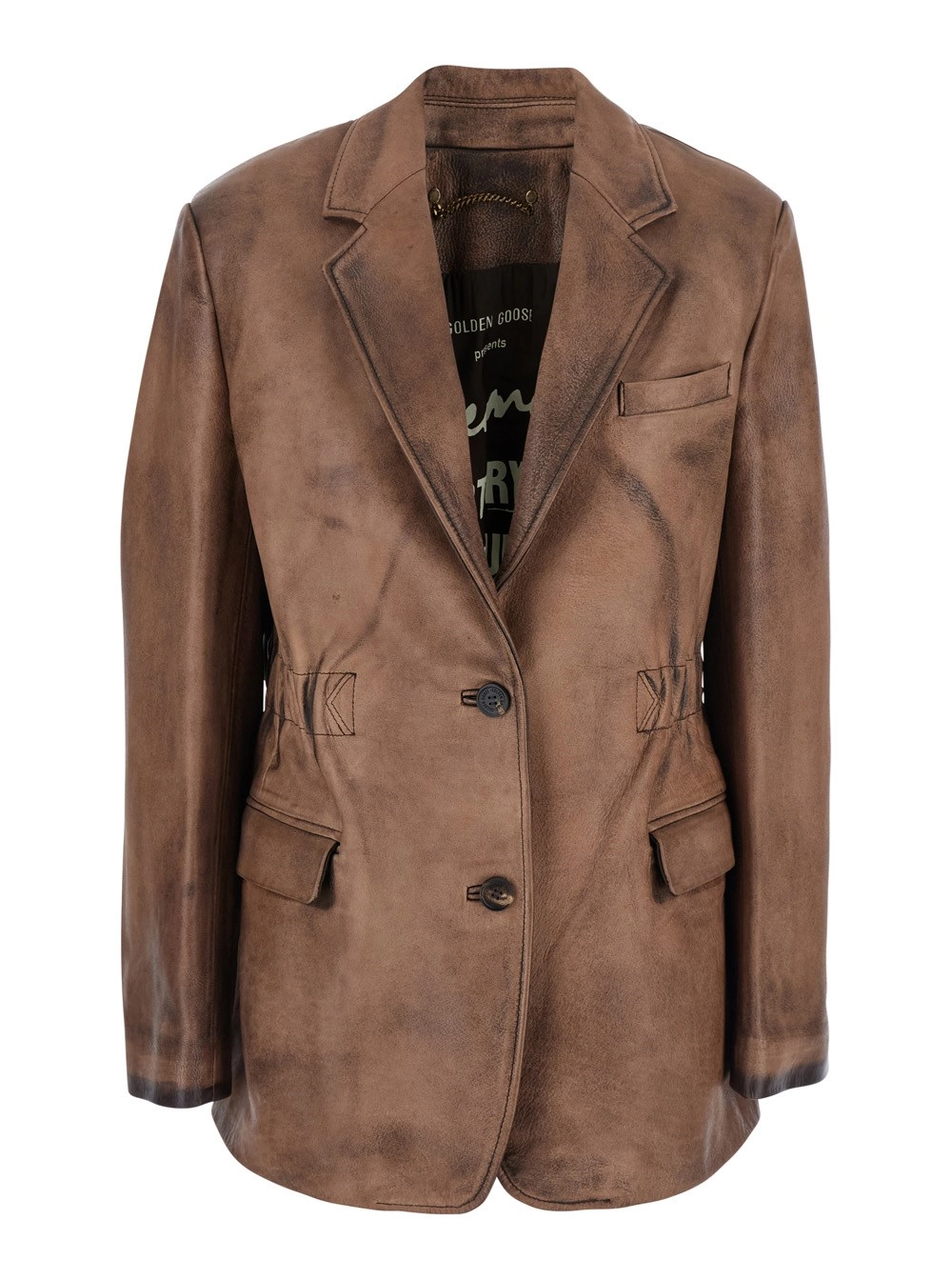 Golden Goose Giacca Monopetto con Revers Classici in Pelle Marrone Donna