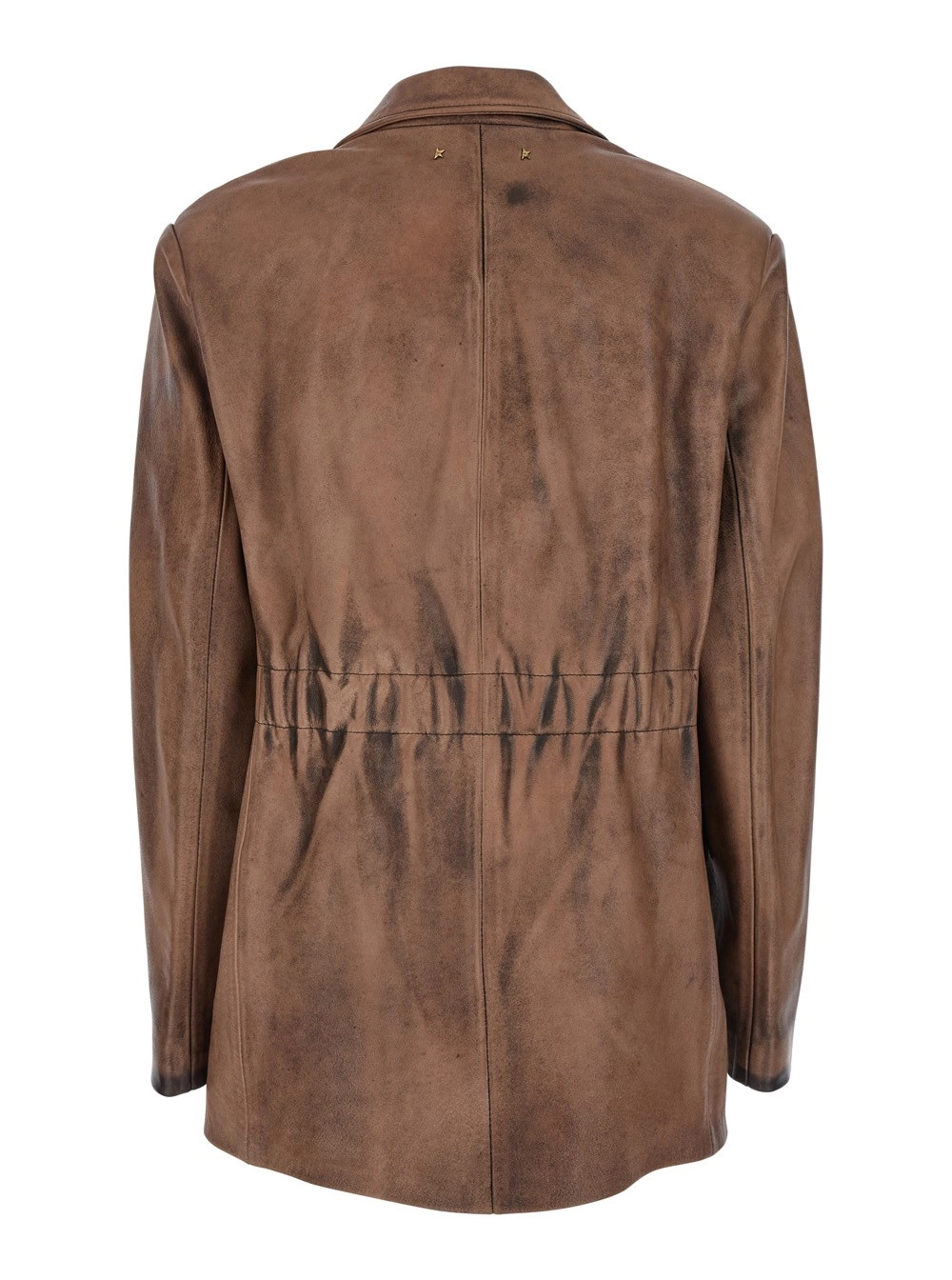 Golden Goose Giacca Monopetto con Revers Classici in Pelle Marrone Donna, view 2
