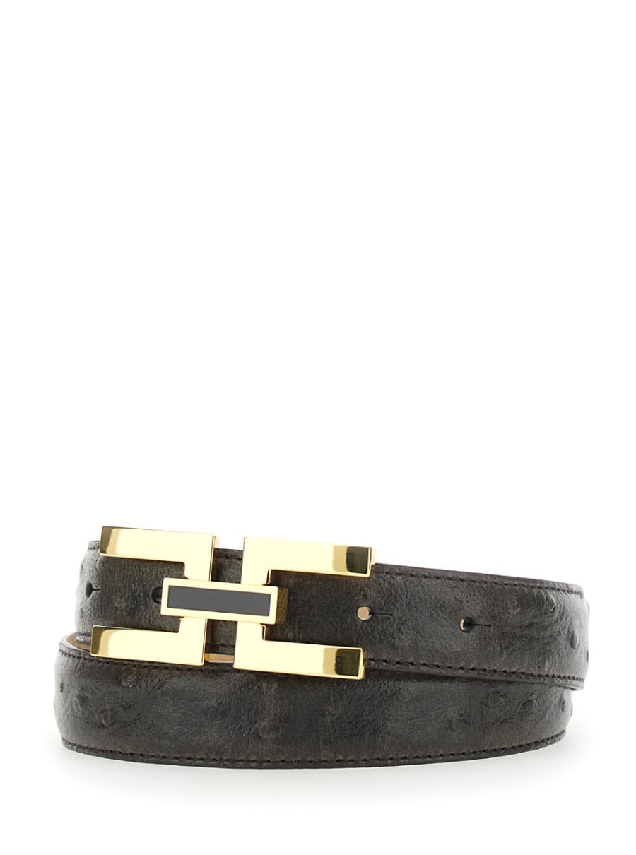 Elisabetta Franchi Cintura con Chiusura con Fibbia Placca Logo sul Fronte in Pelle Marrone Donna, view 2