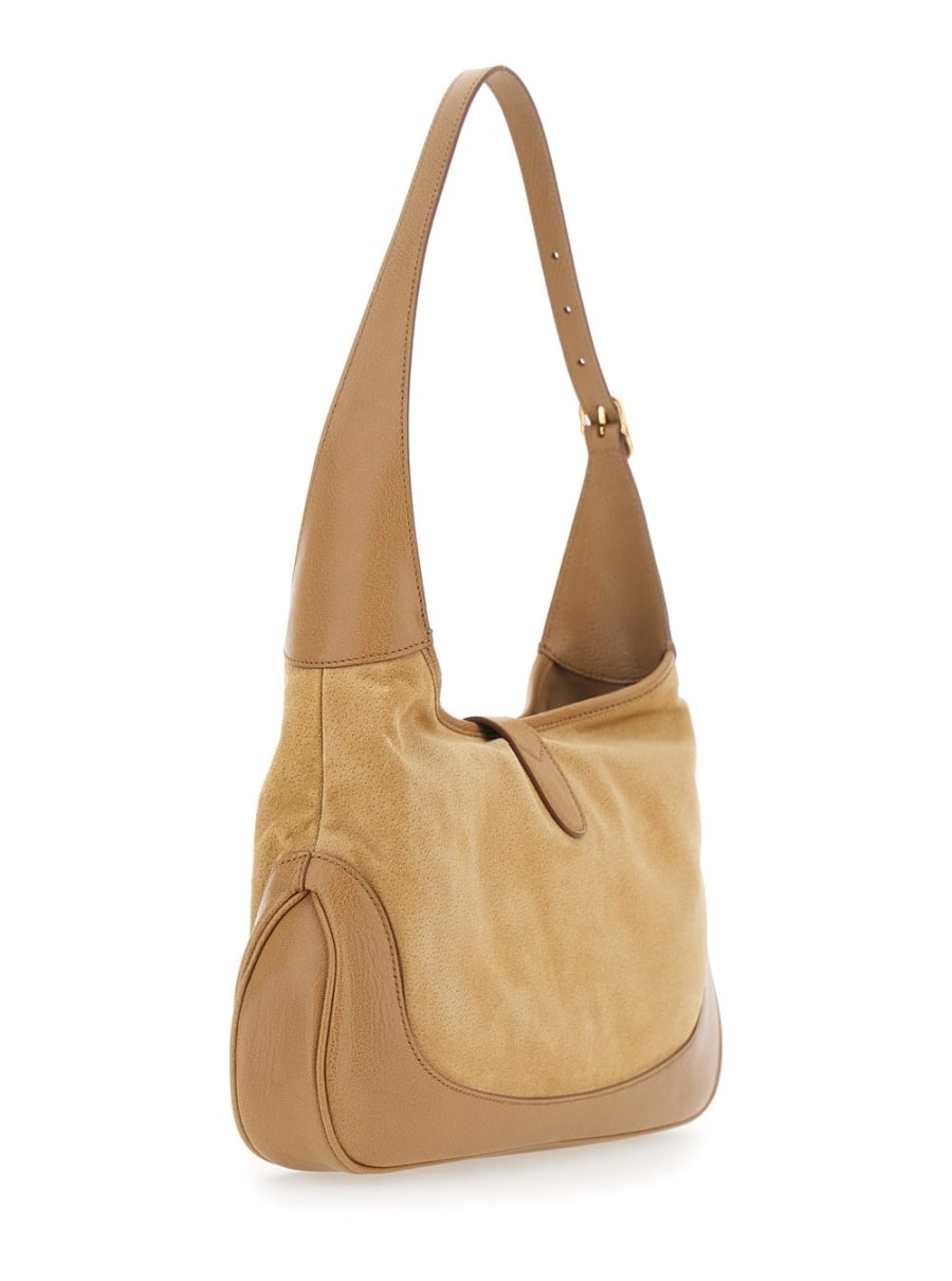 Gucci Borsa a Spalla 'Jackie 1961' con tracolla regolabile e chiusura a pistone sul fronte in pelle scamosciata beige donna, view 3