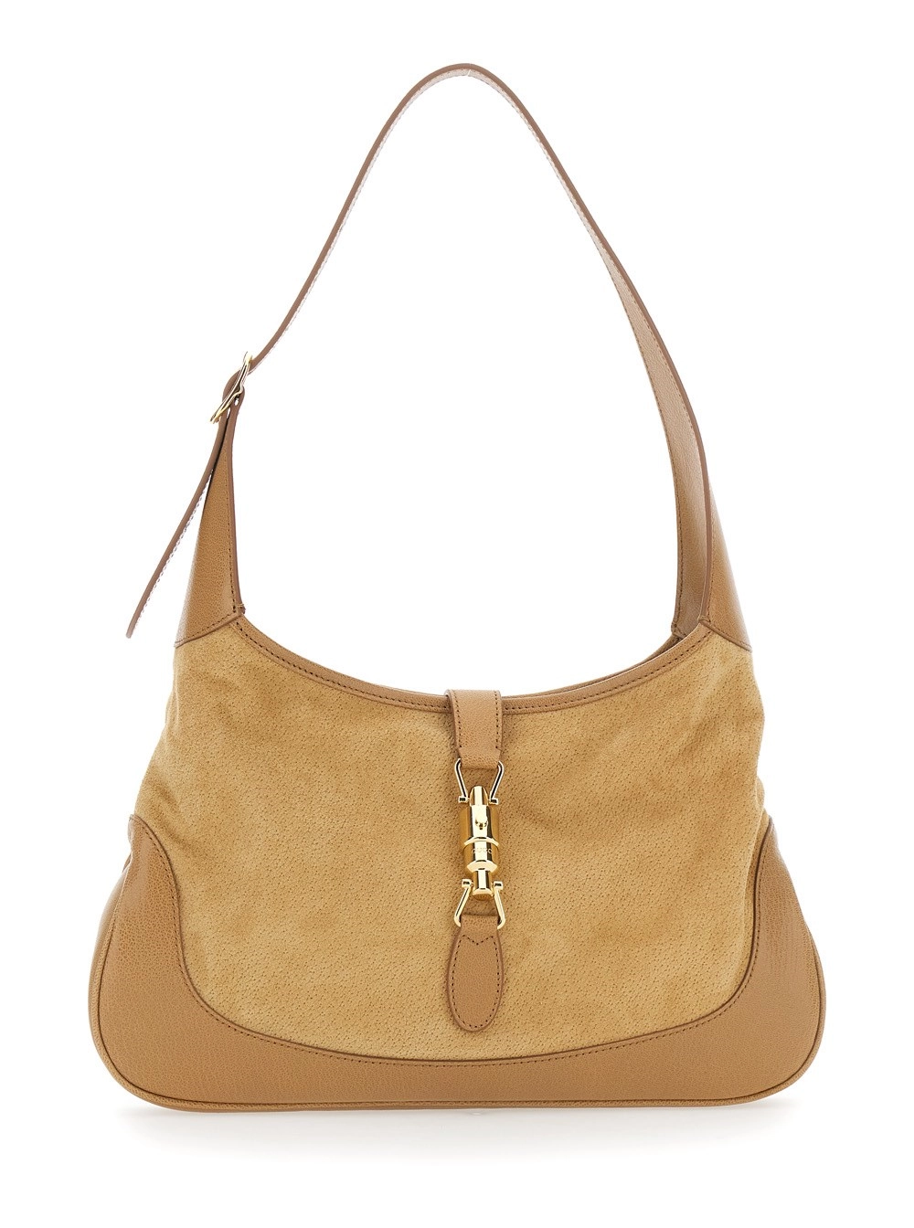 Gucci Borsa a Spalla 'Jackie 1961' con tracolla regolabile e chiusura a pistone sul fronte in pelle scamosciata beige donna