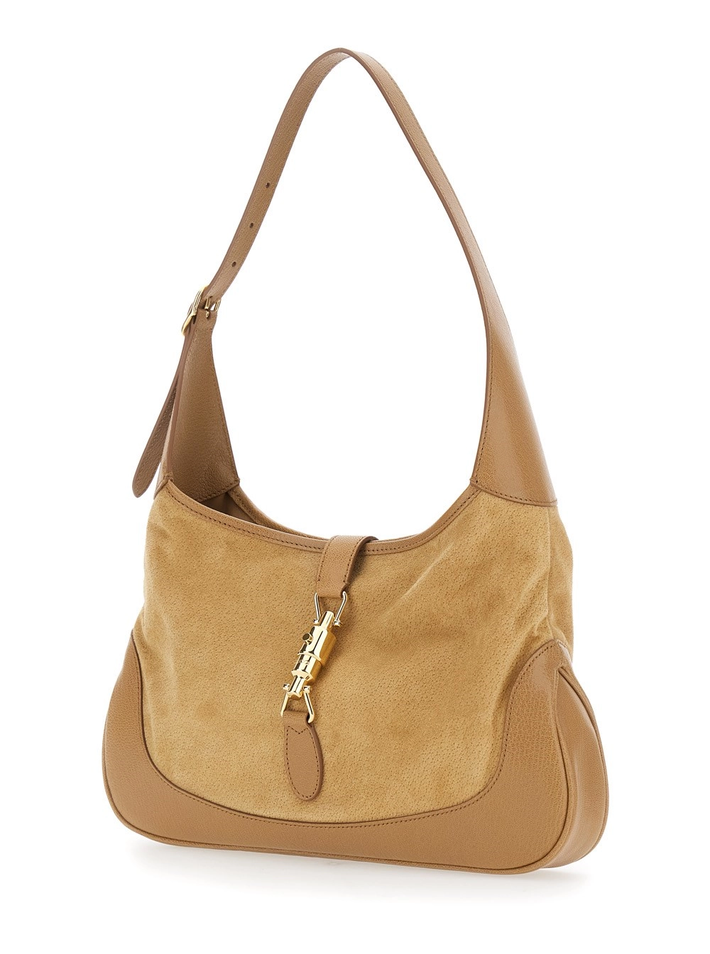 Gucci Borsa a Spalla 'Jackie 1961' con tracolla regolabile e chiusura a pistone sul fronte in pelle scamosciata beige donna, view 2
