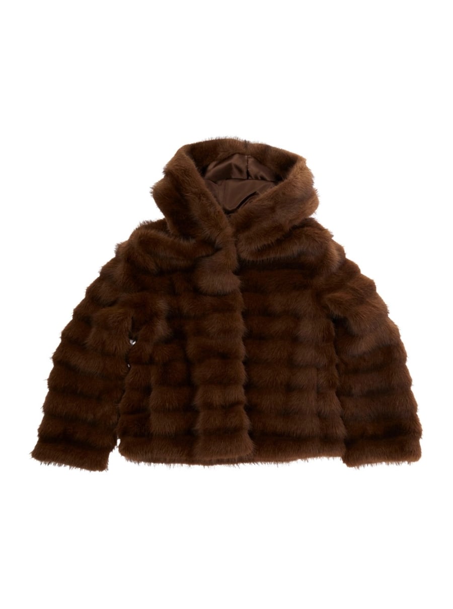 Monnalisa kids Pelliccia con cappuccio fisso e chiusura nascosta sul fronte in ecopelliccia marrone bambina
