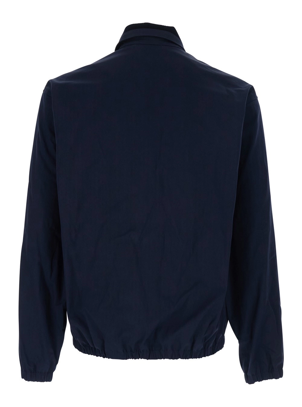 Drôle de monsieur Giubbotto 'Le Blouson Drôle' con Colletto Classico a Coste e Ricamo Logo Lettering Tono su Tono in Cotone Stretch Blu Uomo, view 2
