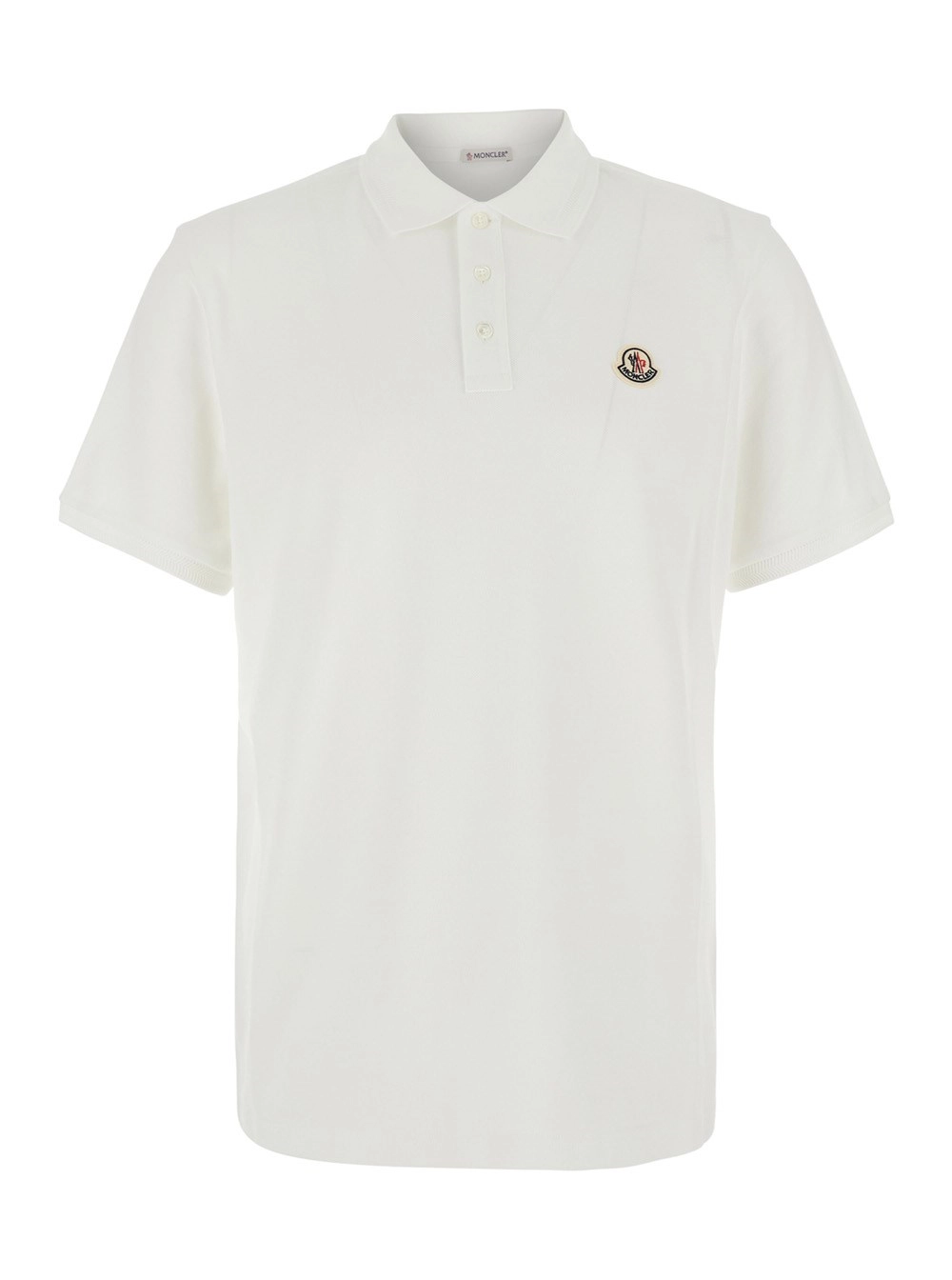 Moncler Polo con patch logo sul fronte in cotone bianca uomo