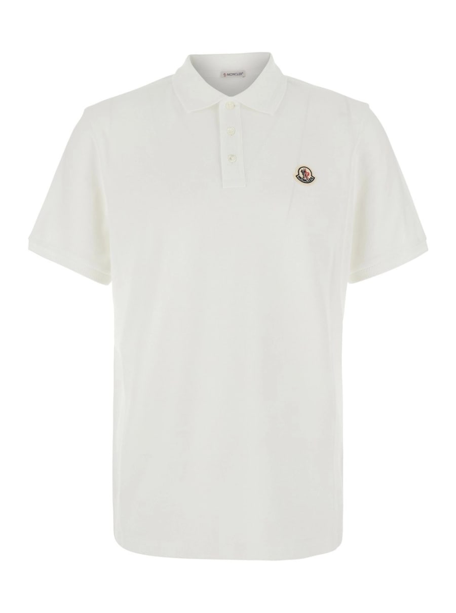 Moncler Polo con patch logo sul fronte in cotone bianca uomo