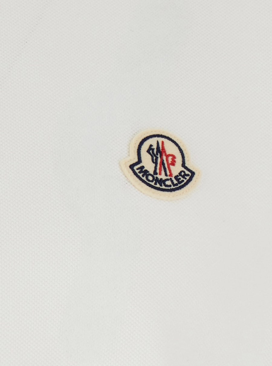 Moncler Polo con patch logo sul fronte in cotone bianca uomo, view 3