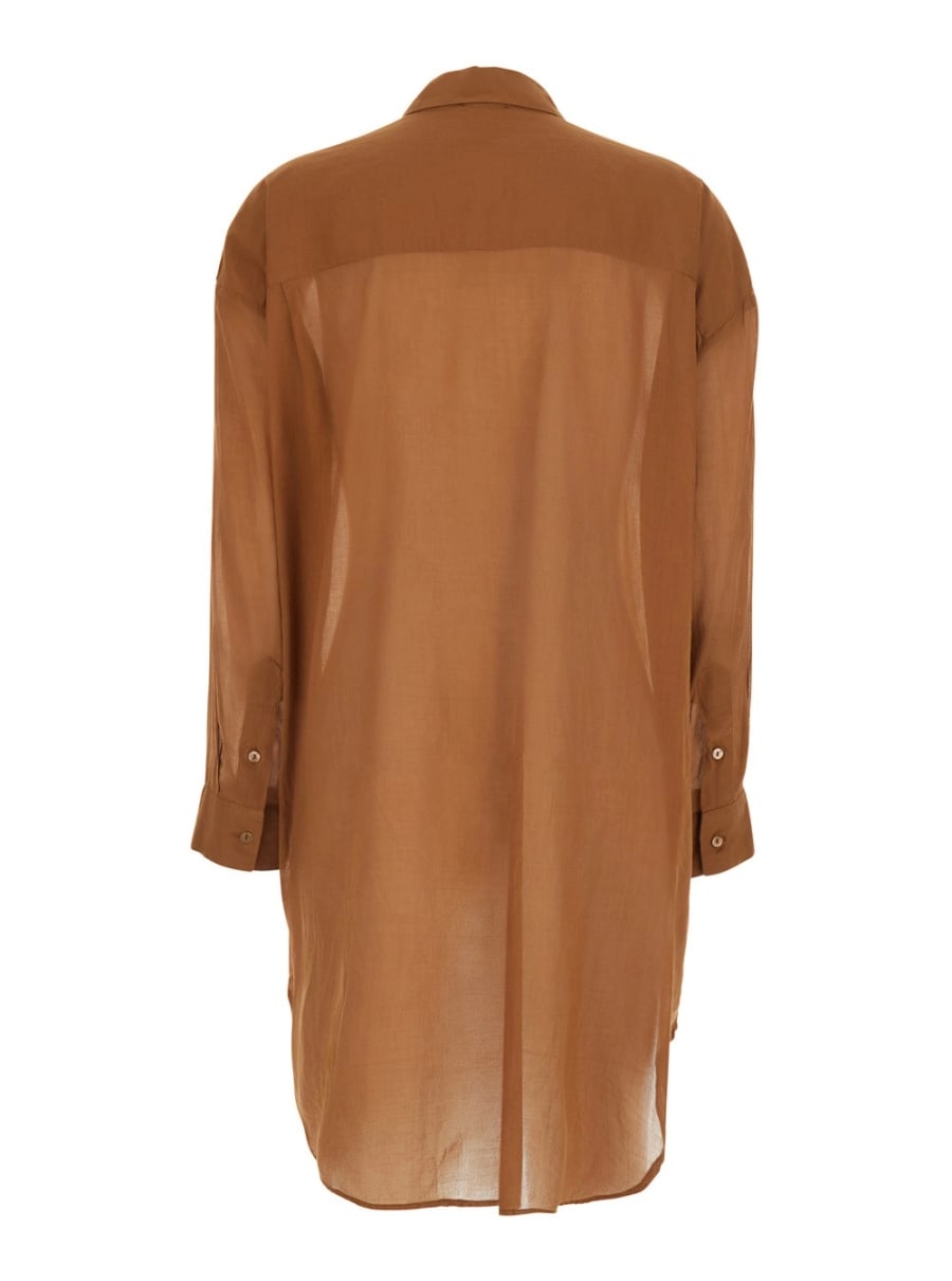 Merci Camicia lunga con colletto classico e maniche lunghe in cotone marrone donna, view 2
