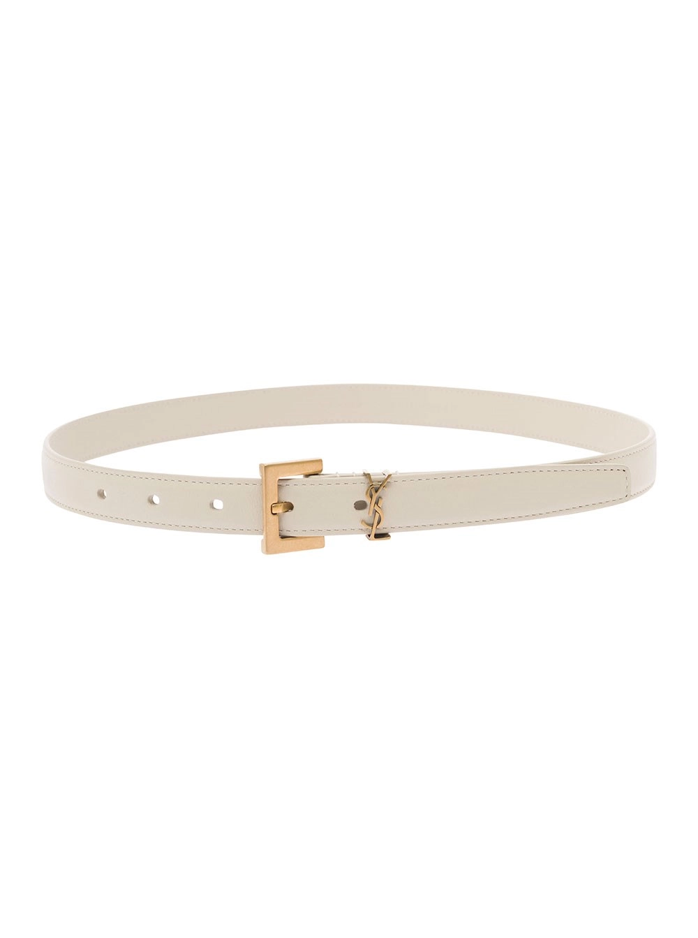 Saint Laurent Cintura con Fibbia Logo YSL in Pelle Bianca Donna
