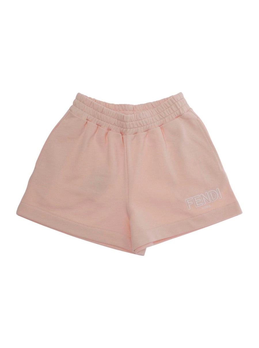 Fendi kids Pantaloncini "JFF3845V0F1UL9" Rosa con Vita Elasticizzata e Logo Lettering sul Fronte in Cotone Bambina