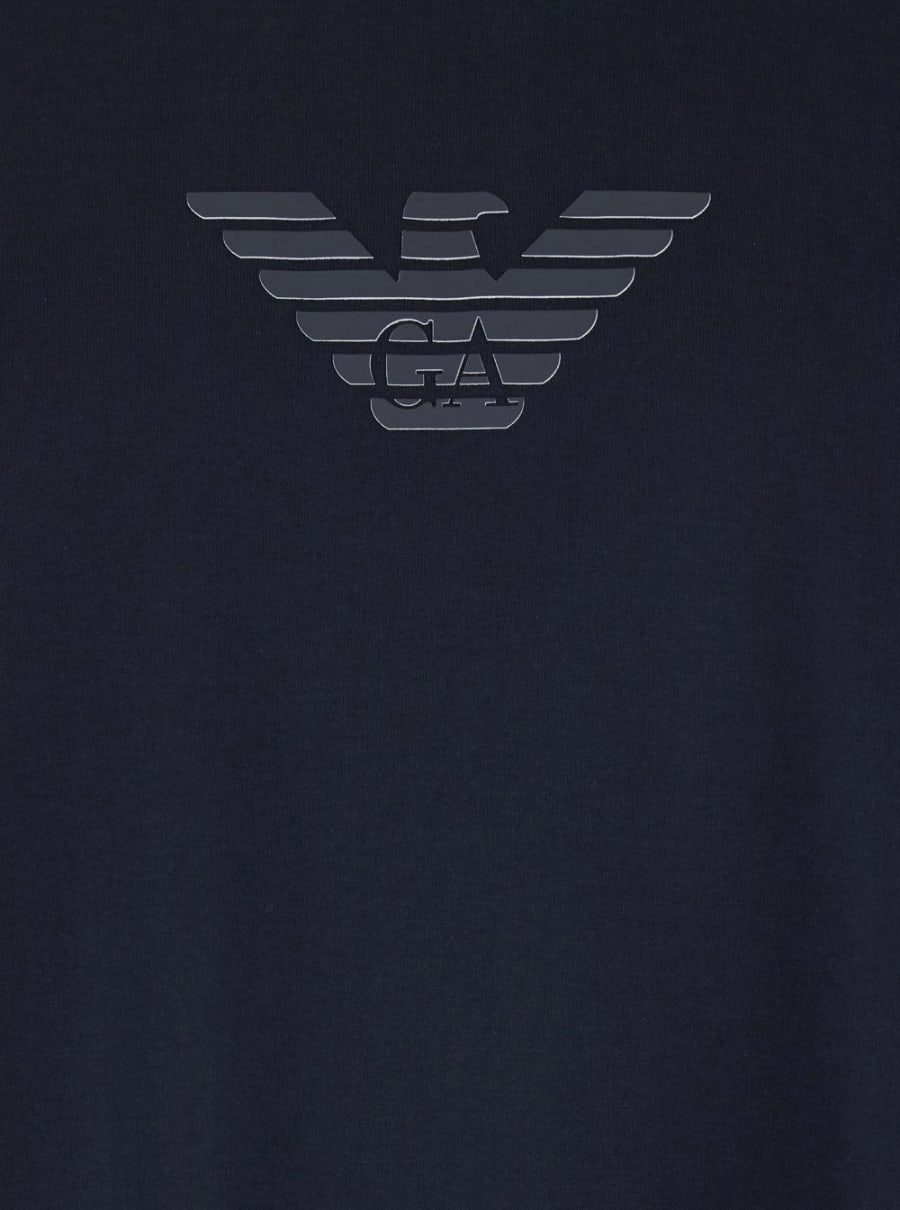 Emporio Armani T-Shirt 'Girocollo' con Ricamo Logo sul Fronte in Cotone Blu Uomo, view 3